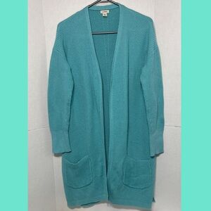 L.L. Bean Women's 90s Open Cardigan Turquoise Teal Knit 100% Cotton